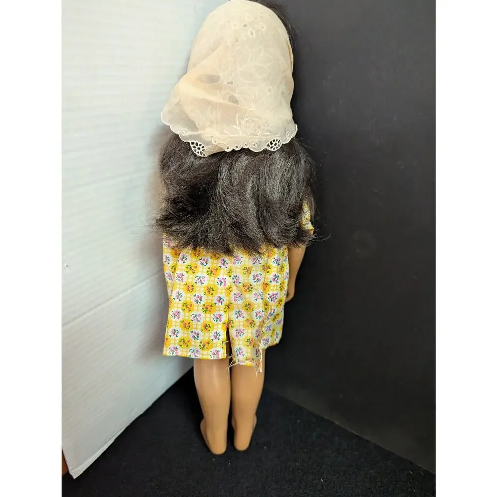 Vintage Götz Sasha Style Vinyl & Cloth Girl Doll in Yellow Floral Dress